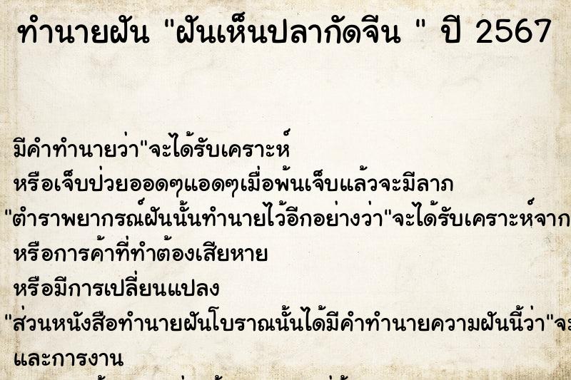 ทำนายฝันทำนายฝันฝันเห็นปลากัดจีน